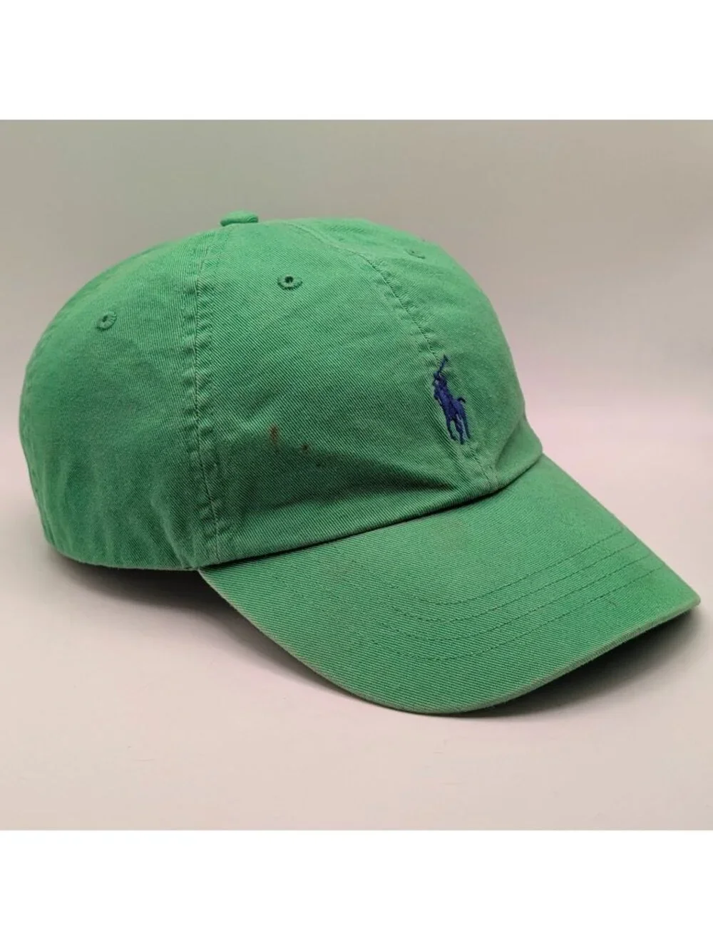 Vintage Polo Ralph Lauren Green Blue Pony Logo Leather Strap Back Hat Cap Y2K